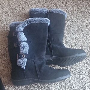 Girl's Black Faux Fur-Trim Winter Boots